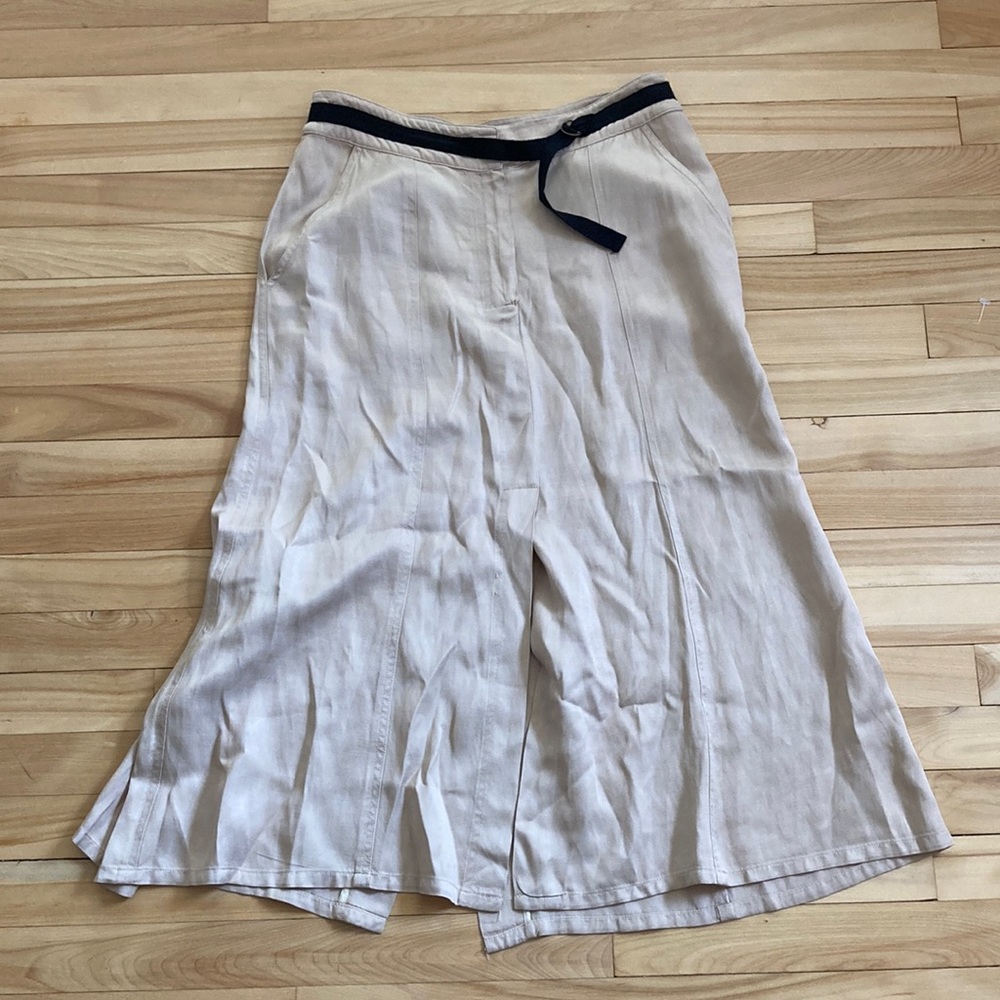 LEE MATHEWS belted beige linen maxi skirt, size 6